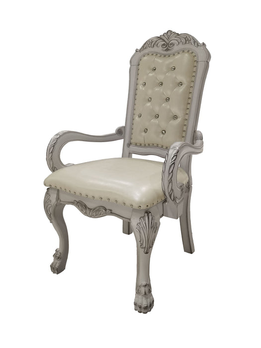 Tufted Upholstered Faux Leather And Wood Dining Arm Chairs (Set of 2) - White