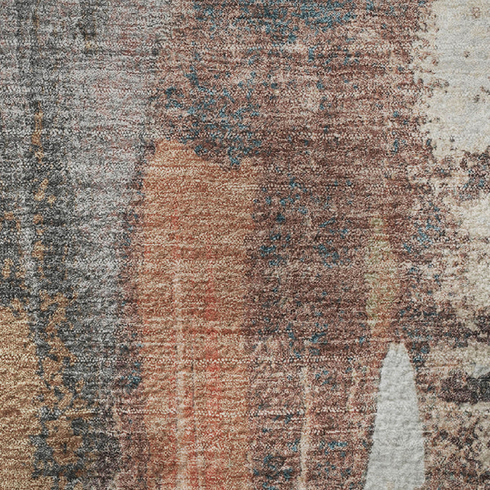 10' X 14' Abstract Washable Area Rug With UV Protection (709974) - Terra Cotta / Ivory / Gray