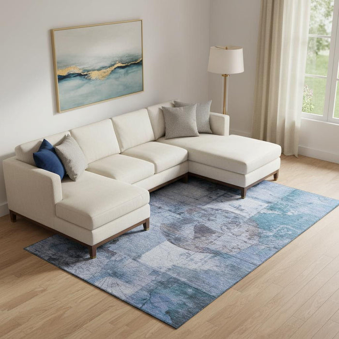 10' X 14' Geometric Washable Area Rug With UV Protection (707659) - Blue / Gray