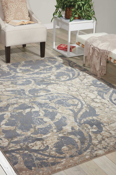 8' X 11' Slate Floral Distressed Non Skid Area Rug - Ivory