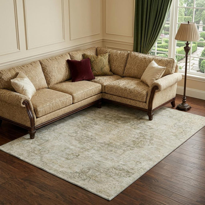 10' X 14' Oriental Washable Area Rug With UV Protection (692328) - Sage / Ivory / Gray