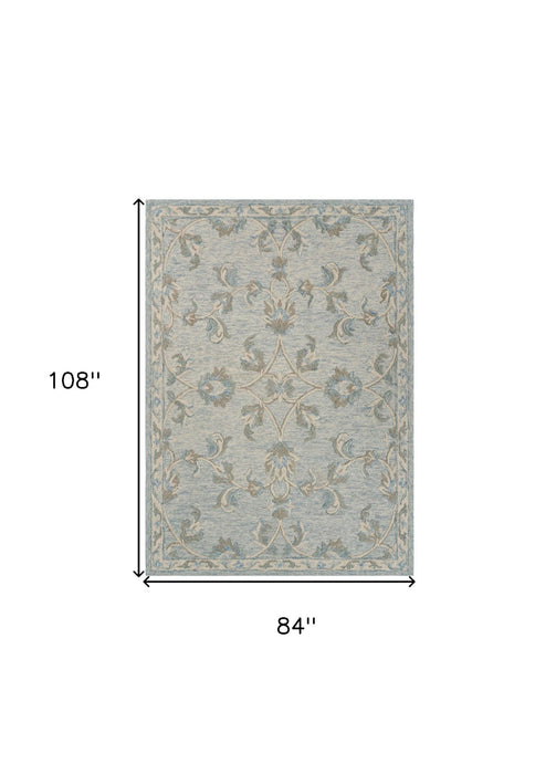 7' x 9' Wool Hand Tufted Area Rug - Ivory And Blue