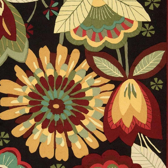 8' X 11' Floral Hand Carved Handmade Area Rug - Black / Orange