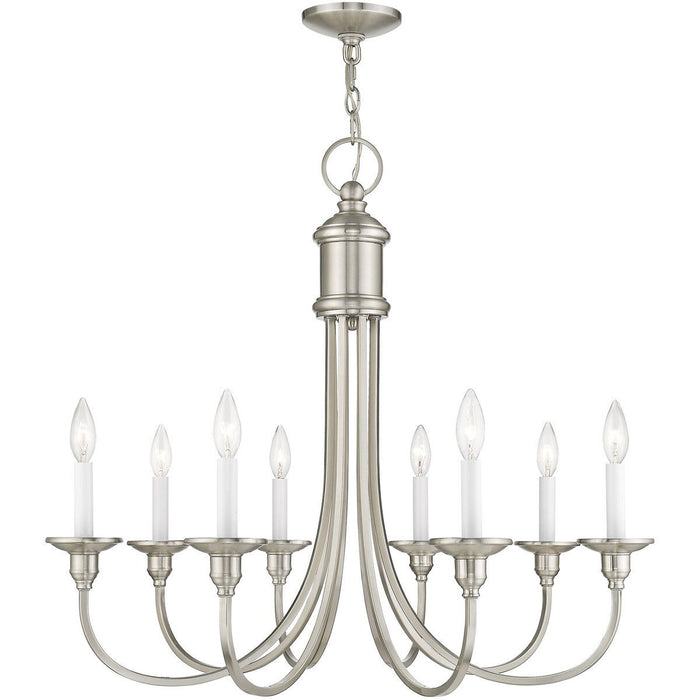 27" Eight Light Dimmable Chandelier With Shades - Nickel
