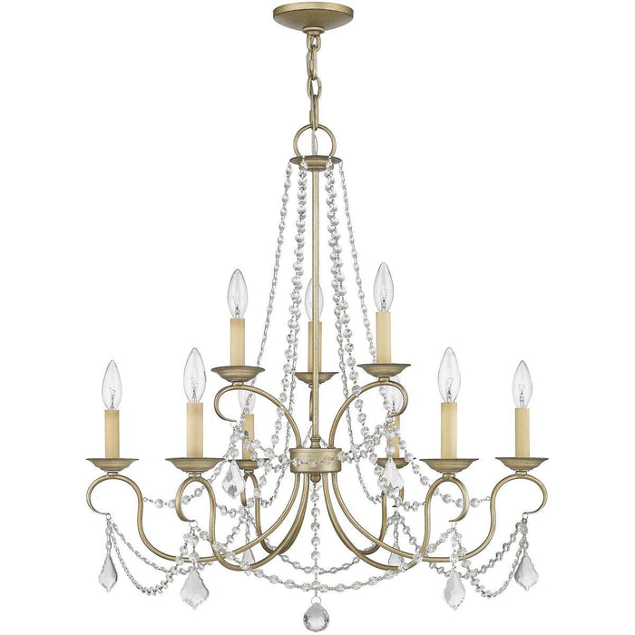 Nine Light Dimmable Chandelier With Shades - Silver