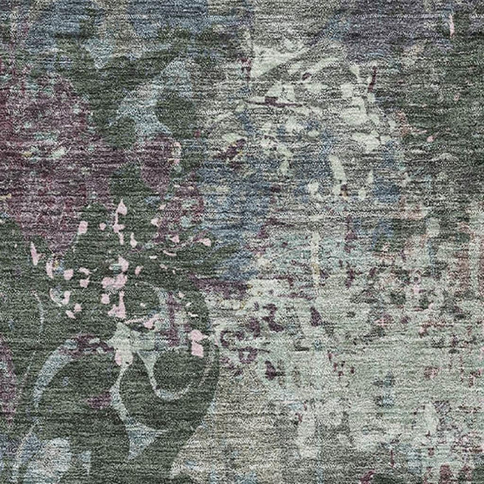 10' X 14' Damask Washable Area Rug With UV Protection (674365) - Fern Green / Purple / Teal