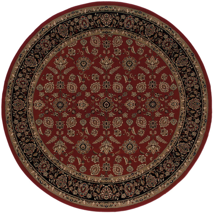 8' Oriental Round Rug - Red And Black