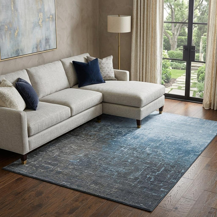 10' X 14' Ombre Washable Area Rug With UV Protection (683351) - Blue / Gray / Charcoal