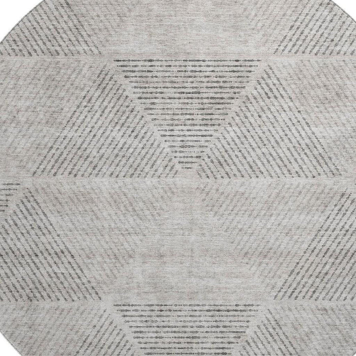 8' Geometric Washable Round Rug With UV Protection - Taupe And Ivory