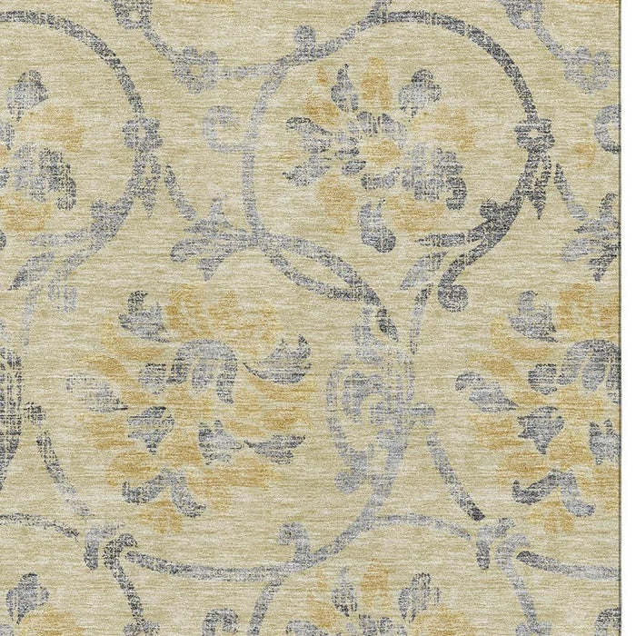 10' X 14' Traditional Floral Washable Area Rug With UV Protection - Gold