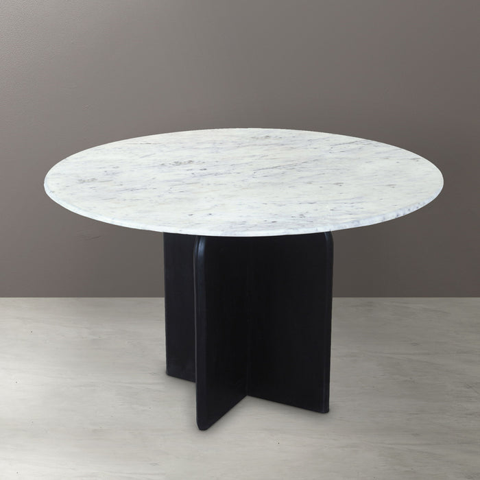 48" Marble And Solid Wood Pedestal Base Round Top Dining Table - White