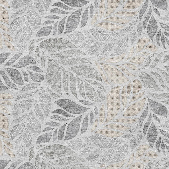 10' X 14' Tropical Botanical Distressed Washable Area Rug With UV Protection (646325) - Light Gray / Taupe / Charcoal