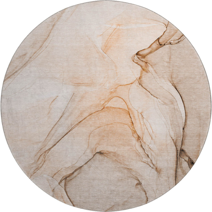 8' Abstract Washable Round Rug With UV Protection (646635) - Orange / Ivory