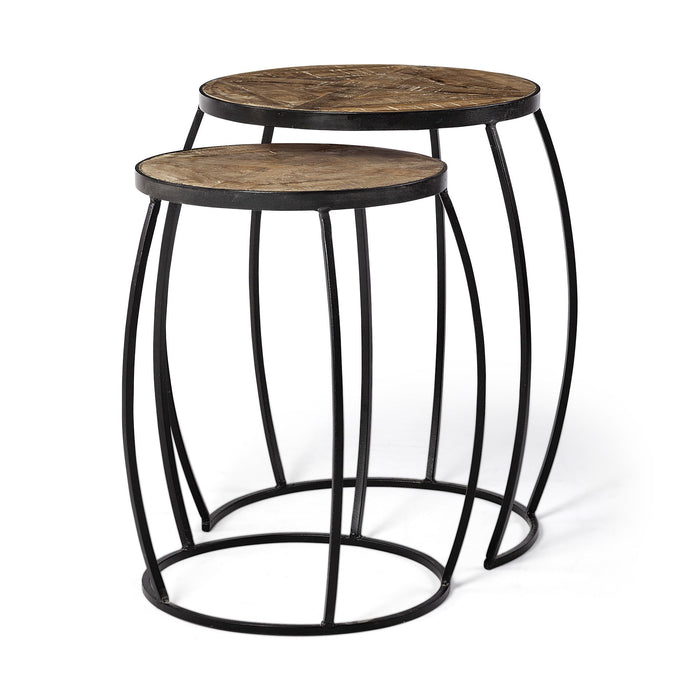 Solid Wood Round End Table (Set of 2) - Black And Brown