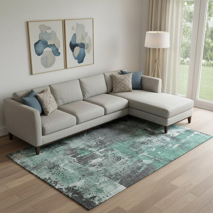 10' X 14' Abstract Washable Area Rug With UV Protection (705359) - Green / Gray / Ivory