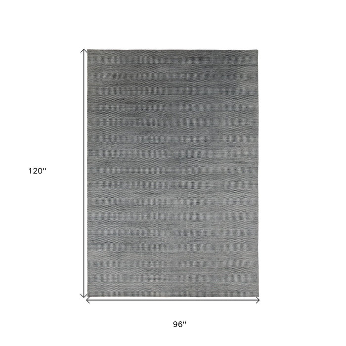 8' X 10' Wool Striped Hand Woven Area Rug - Silver And Blue