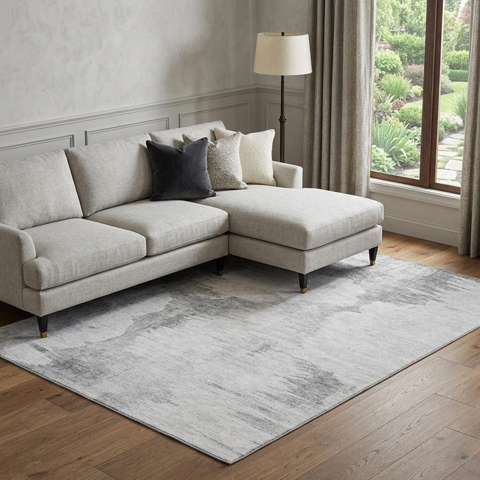 10' X 14' Abstract Washable Area Rug With UV Protection (657233) - Silver / Gray / Pewter