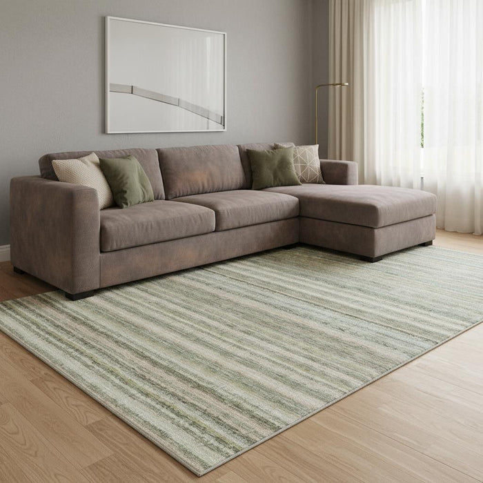 8' X 10' Striped Washable Area Rug With UV Protection (650816) - Sage / Ivory