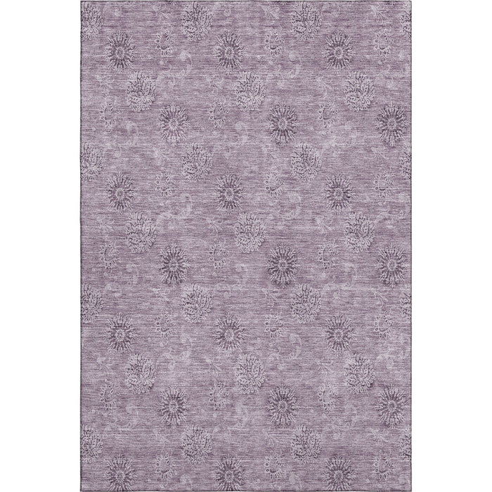8' X 10' Floral Washable Area Rug With UV Protection - Plum And Ivory
