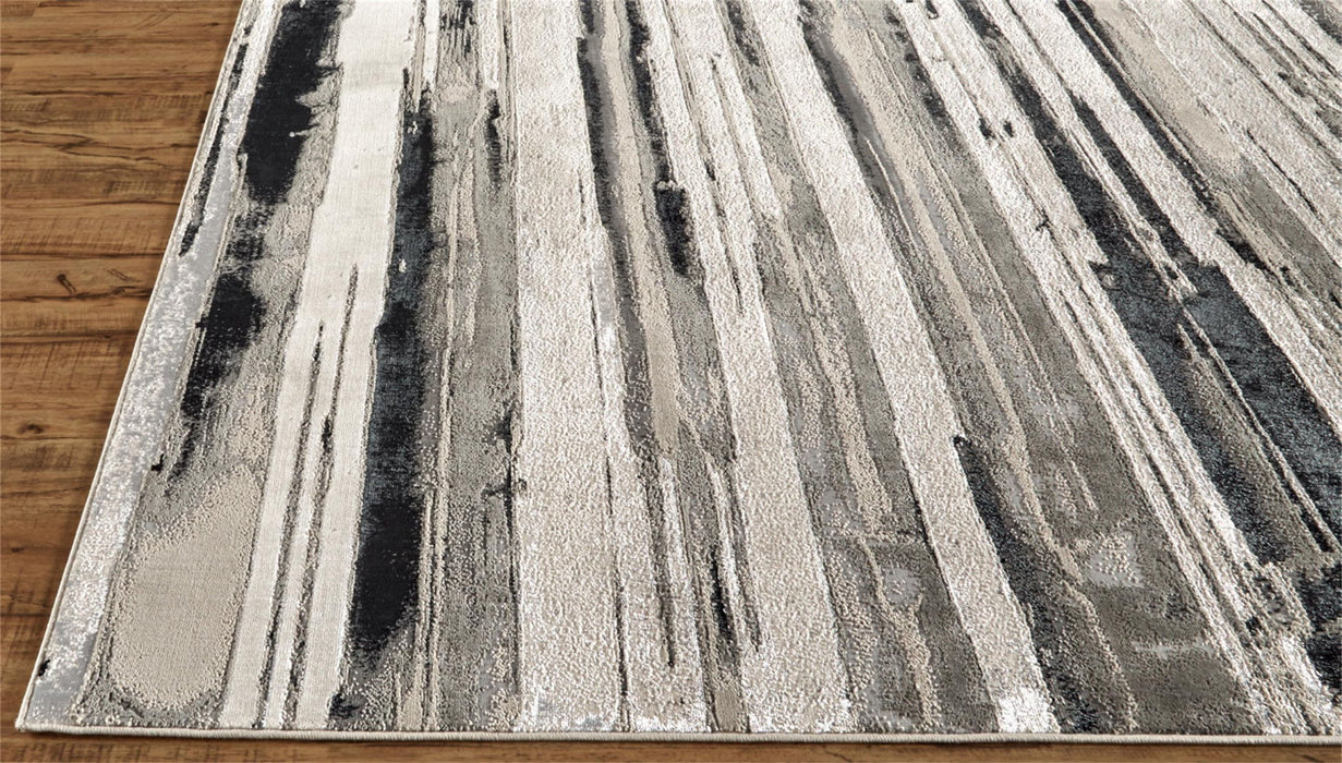 13' X 20' Abstract Area Rug - Silver Gray And Black