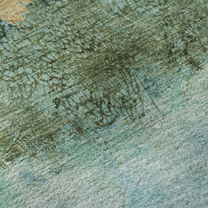 10' X 14' Abstract Washable Area Rug With UV Protection (698077) - Teal / Gold / Olive Green
