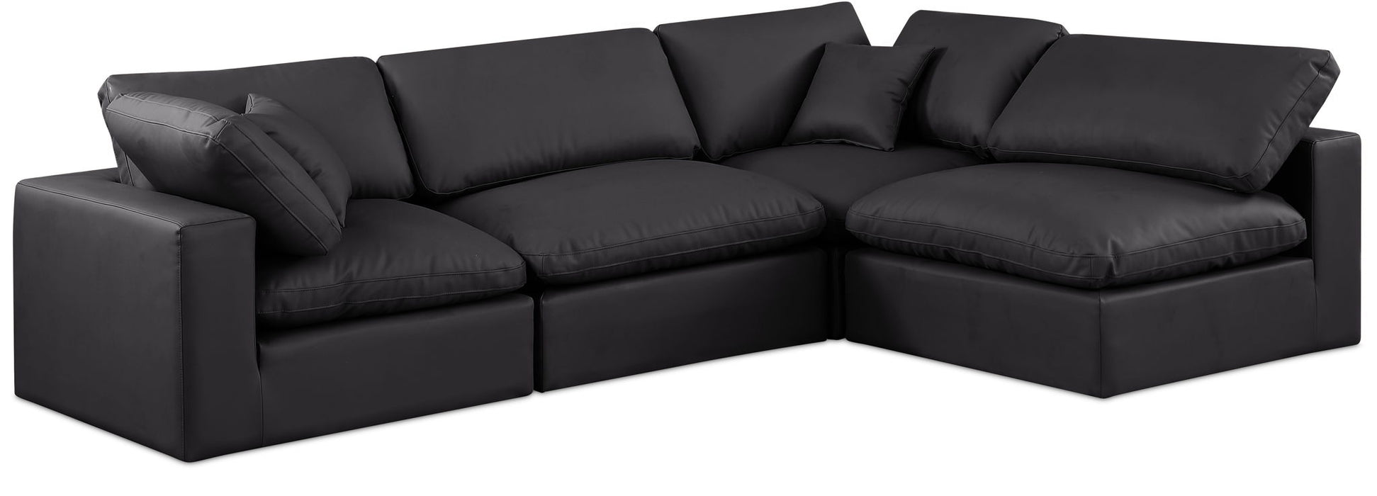 Four-piece faux leather armless sectional sofa by Meridian Furniture, showcasing a modern stationary modular design.