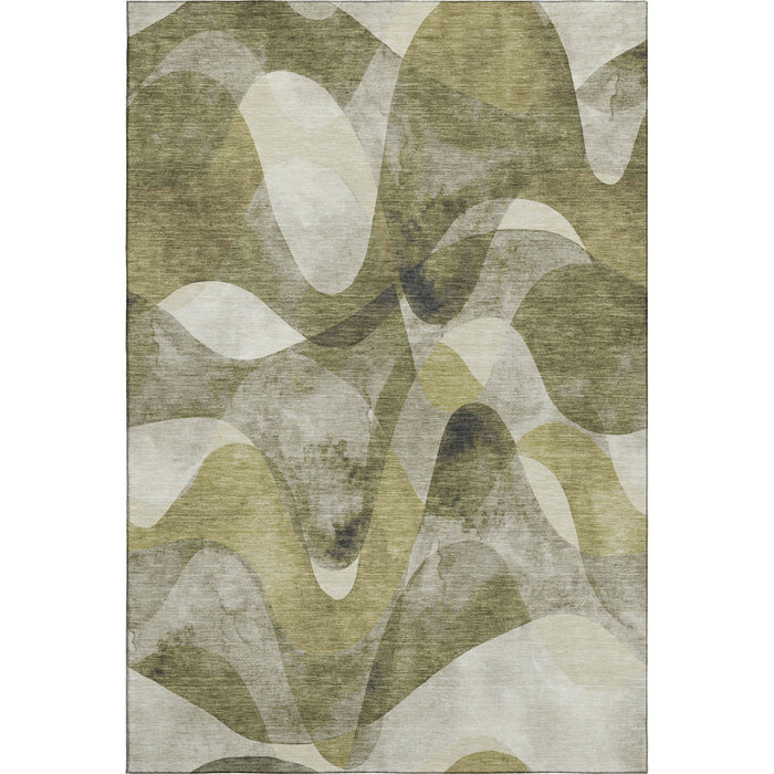 10' X 14' Abstract Washable Area Rug With UV Protection (648094) - Olive Green / Gray / Ivory