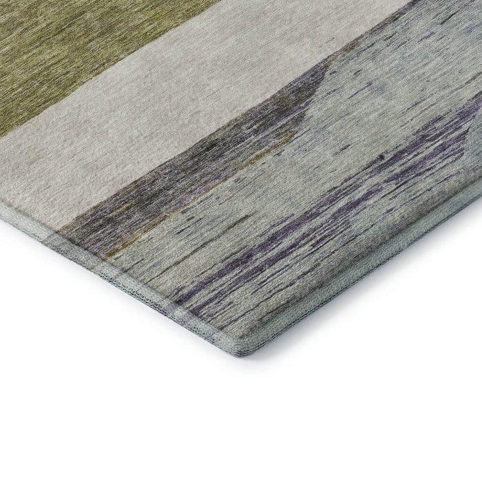 10' X 14' Striped Washable Area Rug With UV Protection (695090) - Artichoke Green / Ivory / Gray