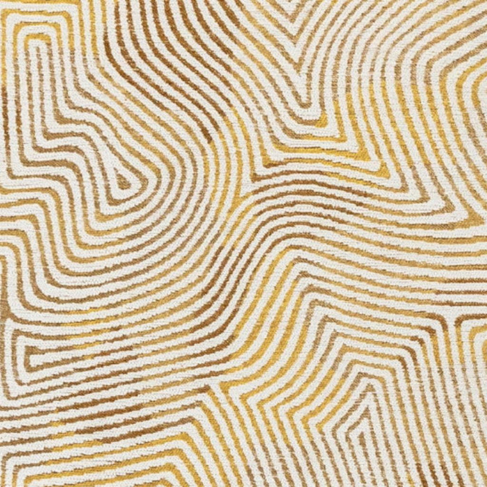 8' Geometric Washable Round Rug With UV Protection (609991) - Beige / Gold / Brown