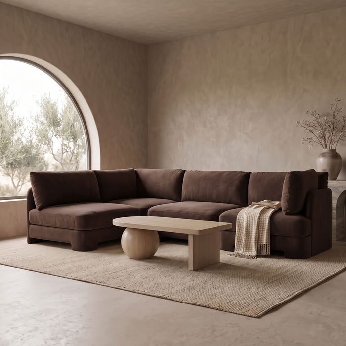 Meridian Furniture Hammond velvet performance fabric 4-piece armless sectional sofa, stationary design with plush upholstery.