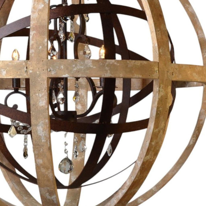Unique Statement Five Light Wood Chandelier With Shades - Brown