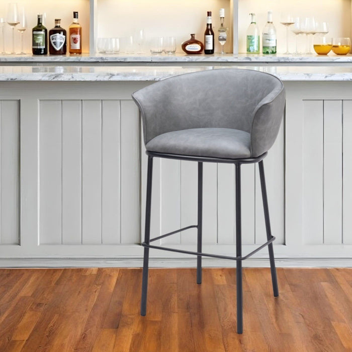 Faux Leather And Steel Bar Height Bar Chair - Gray And Black