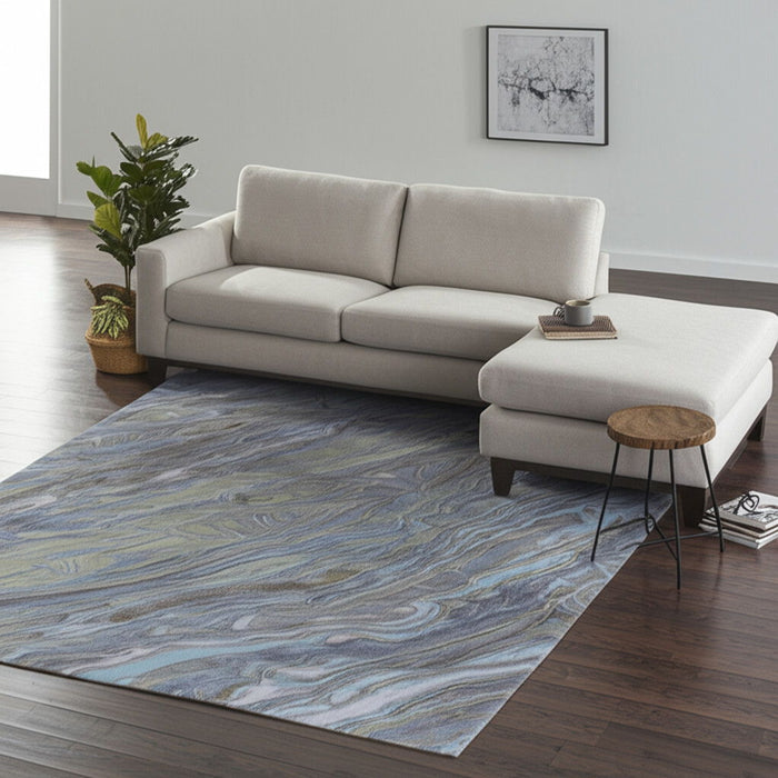 10' X 14' Abstract Hand Tufted Area Rug - Blue / Gray