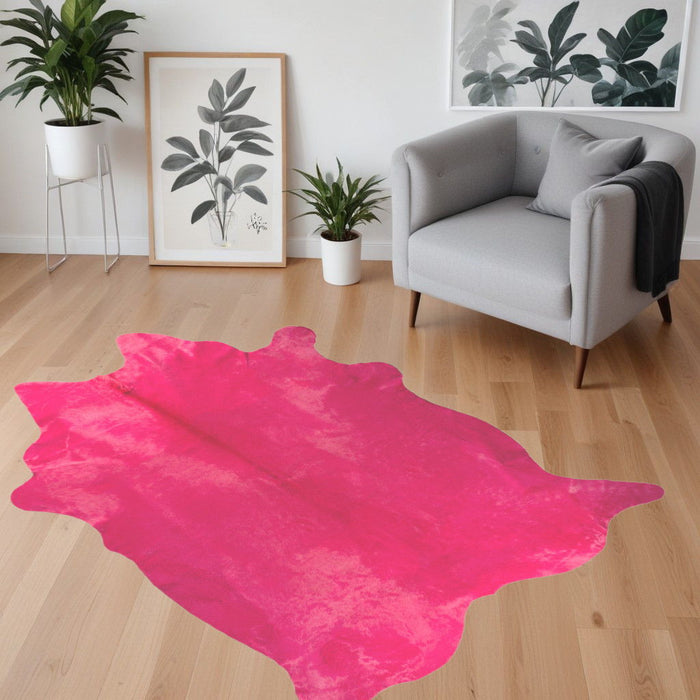 5' x 7' Hand Knotted Area Rug - Pink Cowhide
