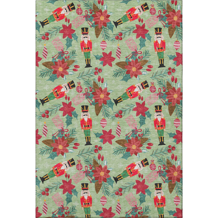 10' X 14' Abstract Geometric Washable Area Rug With UV Protection (702014) - Artichoke Green / Red / Black
