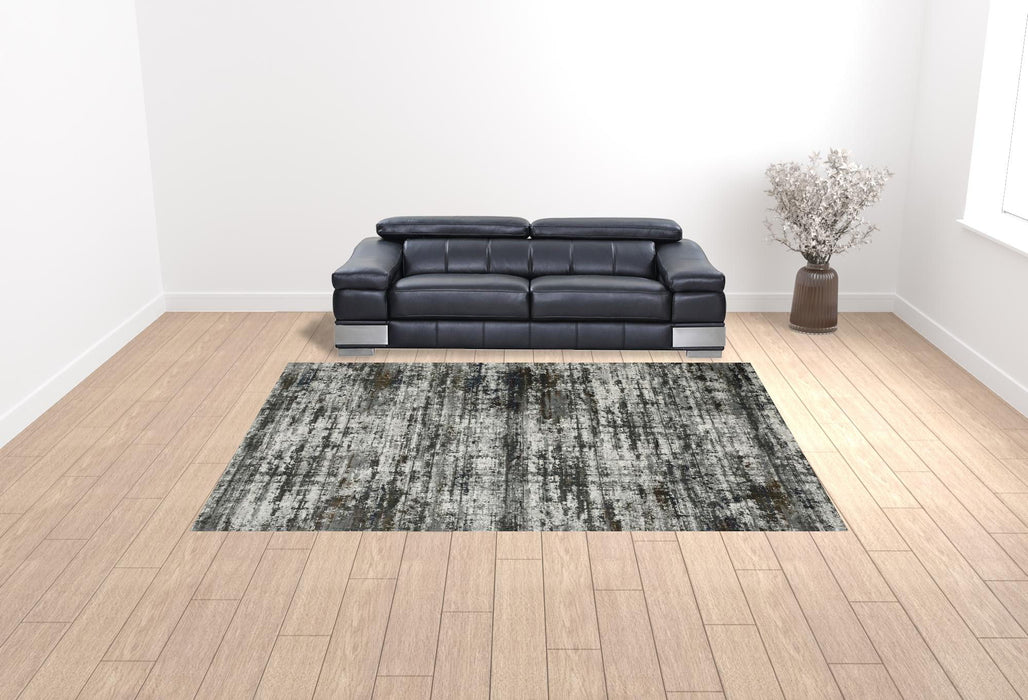 10' x 13' Abstract Power Loom Stain Resistant Area Rug - Ivory Charcoal Gray Blue Rust And Brown