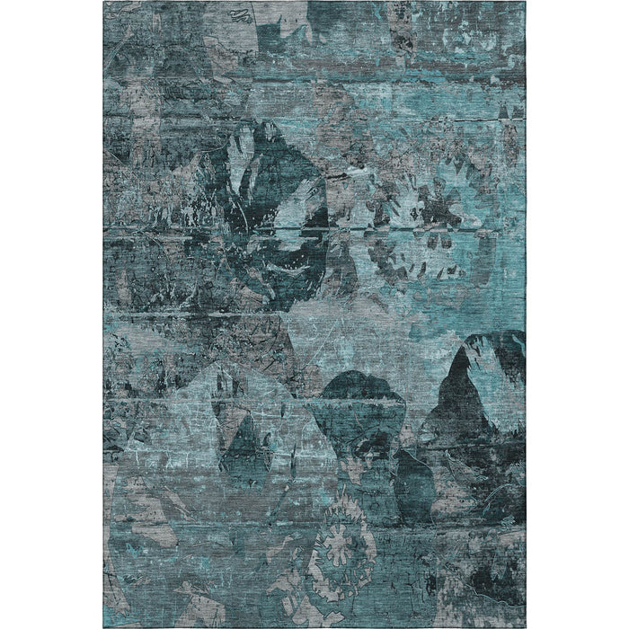9' X 12' Abstract Washable Area Rug With UV Protection (648879) - Teal / Gray