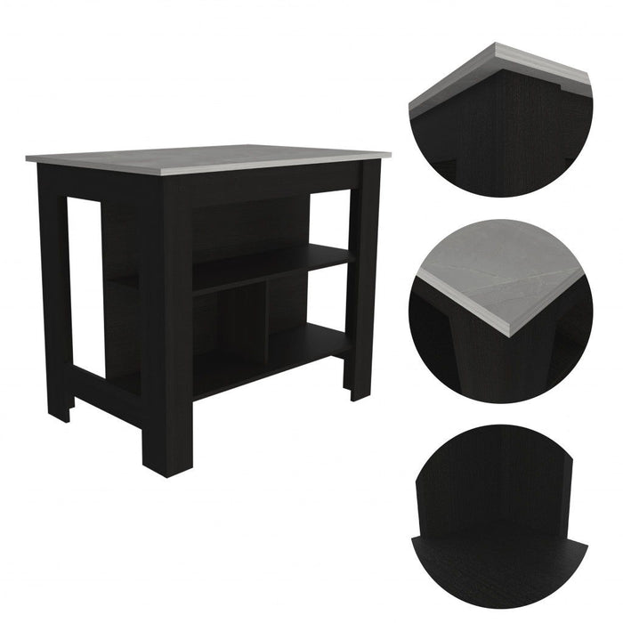 41" Kitchen Island With Storage - Ivory / Black