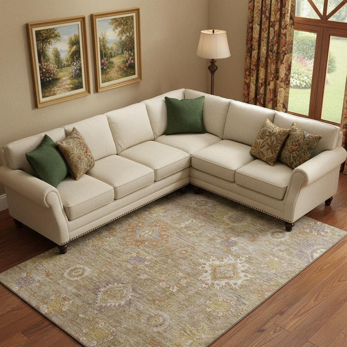10' X 14' Oriental Washable Area Rug With UV Protection (708331) - Beige / Ivory / Gold