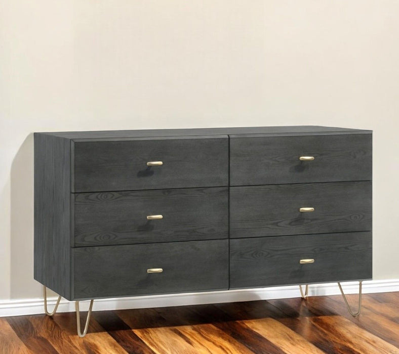 Six Drawer Double Dresser - Dark Gray