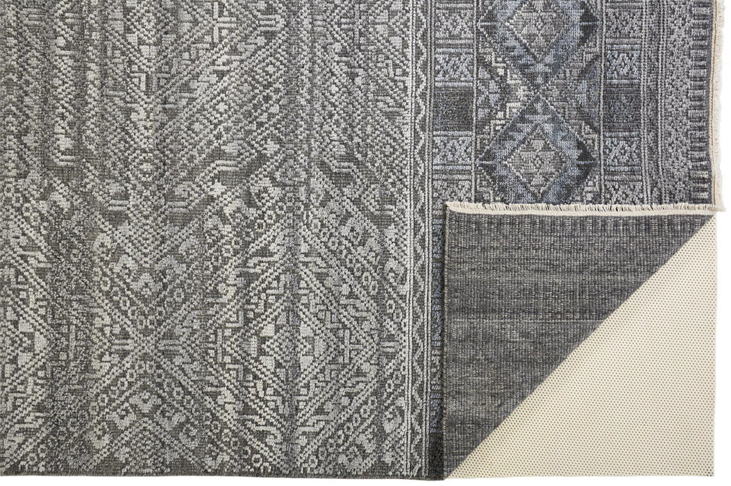 10' x 13' Geometric Hand Knotted Area Rug - Gray Ivory And Blue
