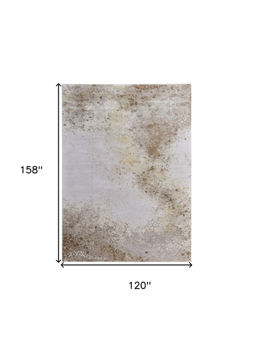 10' x 13' Abstract Power Loom Worn Faded Area Rug - Tan And Ivory