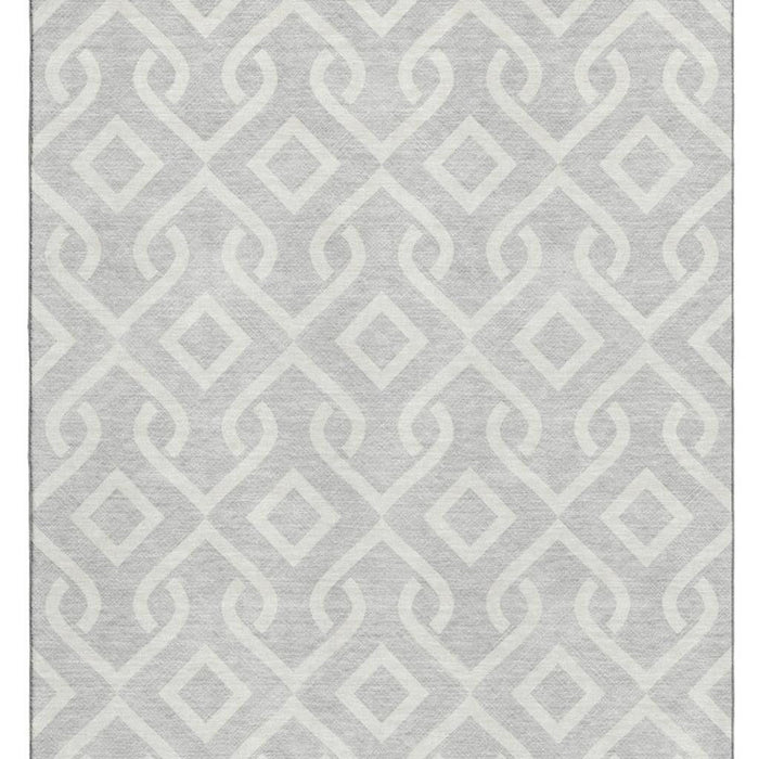 10' X 14' Geometric Washable Area Rug With UV Protection (652587) - Silver / Ivory