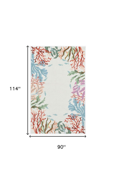 8' x 10' Hand Hooked Bordered Coral Reef Indoor Area Rug - Ivory