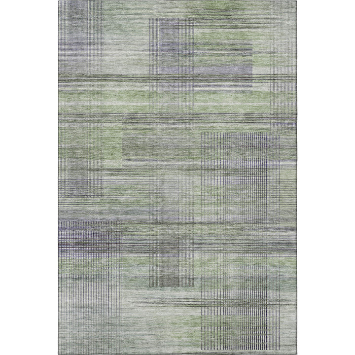 10' X 14' Striped Washable Area Rug With UV Protection - Artichoke Green And Gray