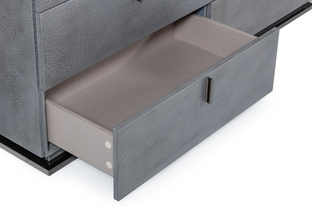 Gunmetal Crackle Finish Six Drawer Double Dresser - Gray