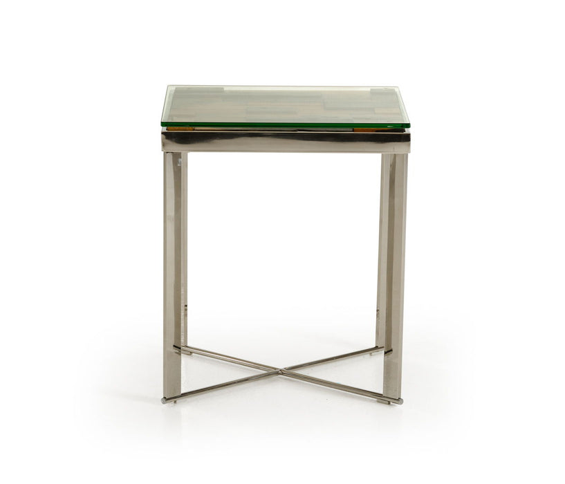 Glass Square End Table - Silver And Brown