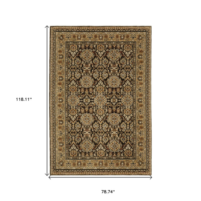 7' X 10' Oriental Area Rug - Brown And Gold