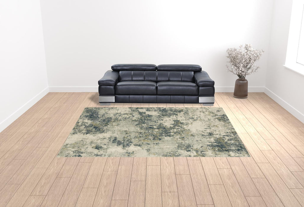10' x 13' Abstract Power Loom Stain Resistant Area Rug - Beige Teal Gray And Gold