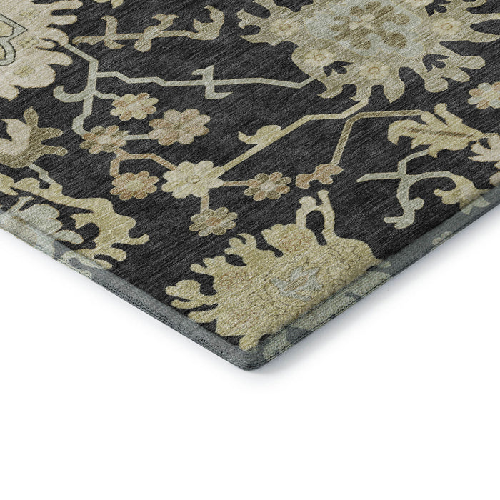 10' X 14' Floral Medallion Washable Area Rug With UV Protection (686843) - Black / Beige / Gold